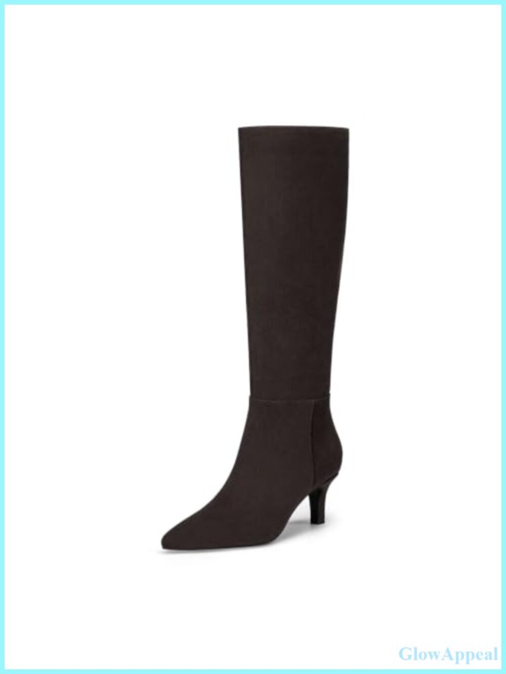 Kitten Heel Knee High Boots Pointed Toe Tall Faux Suede Side Zip Women